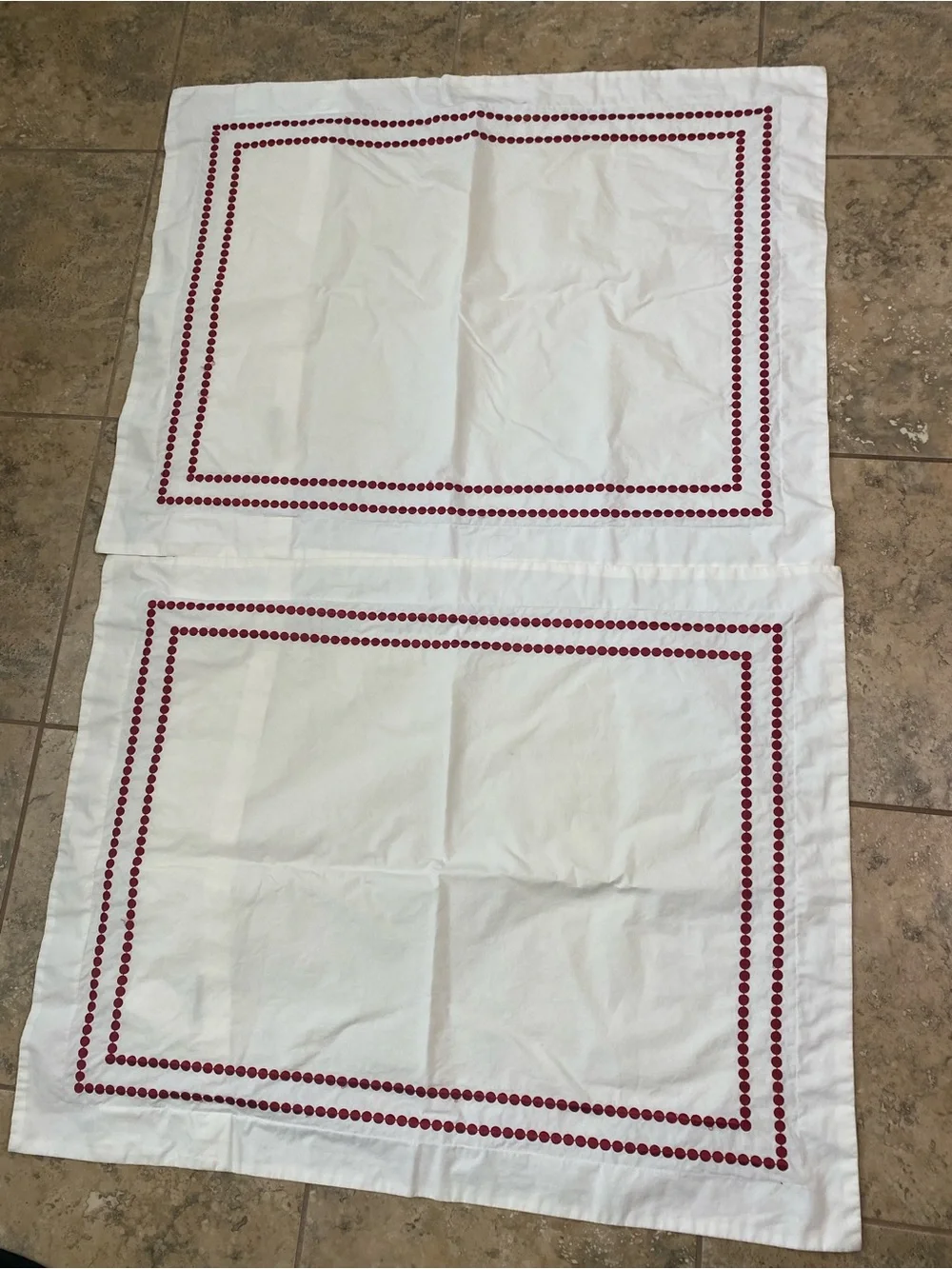 2 Pottery Barn Ruby Embroidered Dotted Border Off White Standard Shams